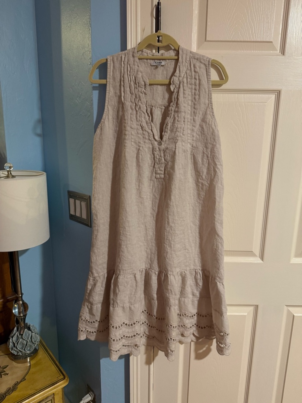 Sleeveless Linen-Blend Midi Dress in Light Beige